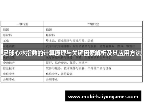 足球心水指数的计算原理与关键因素解析及其应用方法